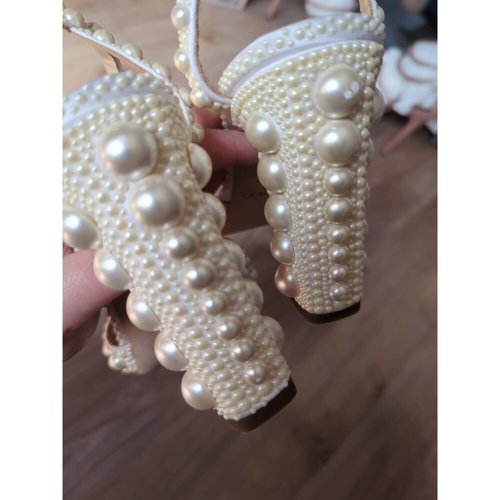 Jimmy Choo Pearl-Embellished Ivory Block Heel Sandals - Picture 14 of 15
